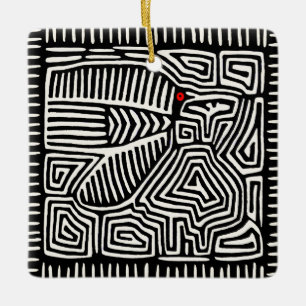 Panama Kuna Indian Mola Pajaro - Schwarz-weiß Keramikornament