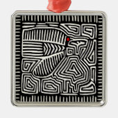 Panama Kuna Indian Mola Pajaro - Schwarz-weiß Ornament Aus Metall (Vorne)