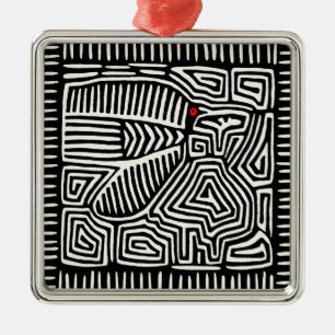 Panama Kuna Indian Mola Pajaro - Schwarz-weiß Ornament Aus Metall