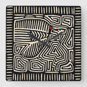 Panama Kuna Indian Mola Pajaro - Schwarz-weiß Quadratische Wanduhr