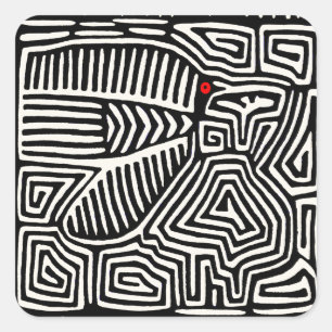 Panama Kuna Indian Mola Pajaro - Schwarz-weiß Quadratischer Aufkleber