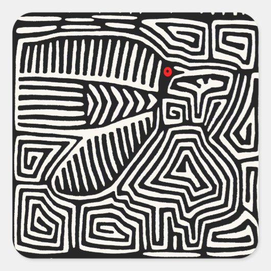 Panama Kuna Indian Mola Pajaro - Schwarz-weiß Quadratischer Aufkleber (Vorderseite)