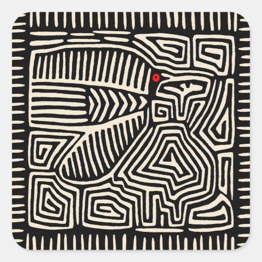 Panama Kuna Indian Mola Pajaro - Schwarz-weiß Quadratischer Aufkleber (Vorderseite)