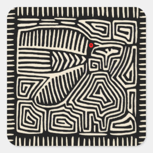 Panama Kuna Indian Mola Pajaro - Schwarz-weiß Quadratischer Aufkleber