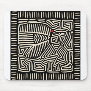 Panama Kuna Indian Mola Vogel - Schwarz Weiß Mousepad