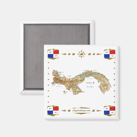 Panama Map + Banners Magnet (Vorderseite/Rückseite)
