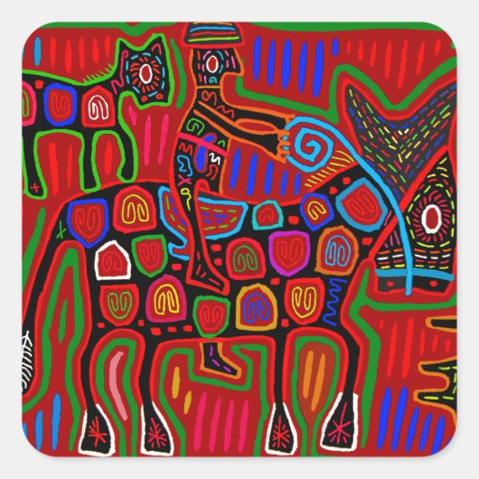 Panama Mola - Rettet einen Pferdeschlitten Quadratischer Aufkleber (Vorderseite)