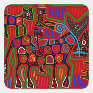 Panama Mola - Rettet einen Pferdeschlitten Quadratischer Aufkleber