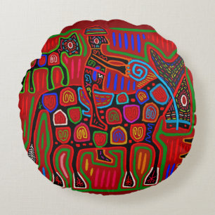 Panama Mola - Rettet einen Pferdeschlitten Rundes Kissen