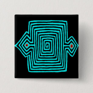 Panama-Mola-Schildkröte - Blau Schwarz Button