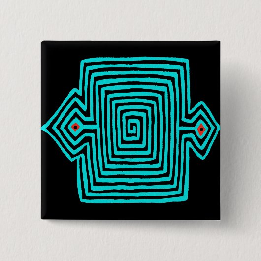 Panama Mola Tortoise - Blau Schwarz Button (Vorderseite)