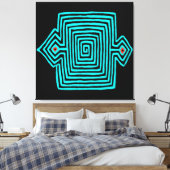 Panama Mola Tortoise - Blau Schwarz Leinwanddruck (Insitu (Schlafzimmer))