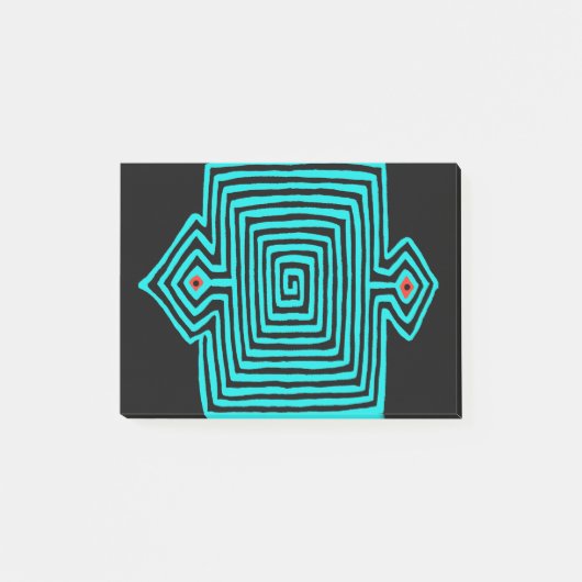 Panama Mola Tortoise - Blau Schwarz Post-it Klebezettel (Vorderseite)