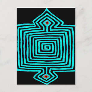 Panama Mola Tortoise - Blau Schwarz Postkarte