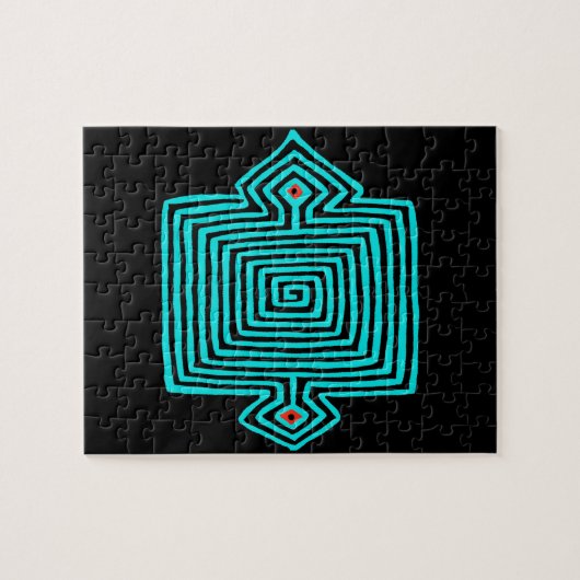 Panama Mola Tortoise - Blau Schwarz Puzzle (Horizontal)