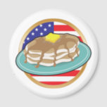 Pancake American Flag Magnet<br><div class="desc">Ein Stapel Pfannkuchen mit Sirup und Butter und die amerikanische Flagge im Hintergrund. Passen Sie dieses Objekt mit einem Namen,  Kommentar oder was auch immer Sie möchten,  um es wirklich einzigartig!</div>