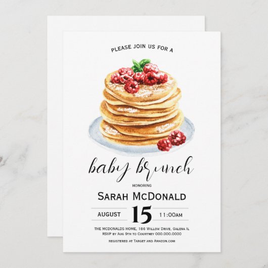 Pancake Baby Brunch Einladung (Vorne/Hinten)