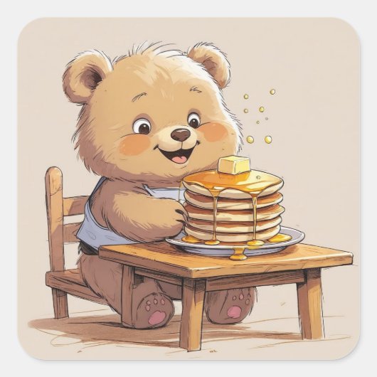 Pancake Bear Quadratischer Aufkleber (Vorderseite)