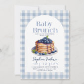 Pancake Blueberry Gingham Baby Brunch Babydusche Einladung (Vorderseite)