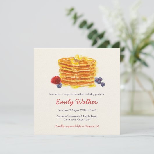 Pancake Breakfast Geburtstagsparty Einladung (Stehend Vorderseite)
