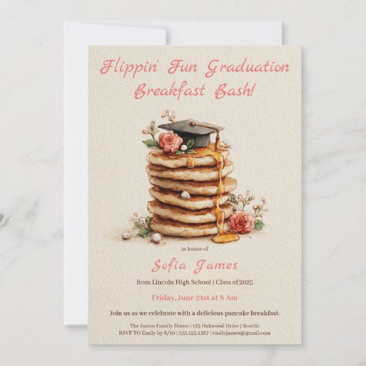 Pancake Brunch Graduation Celebration Invitation Einladung (Vorderseite)