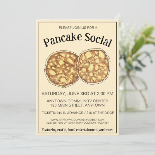 Pancake Flapjacks Crempog Johnnycakes Griddle Cake Einladung (Stehend Vorderseite)