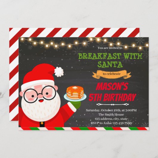 Pancake-Frühstück mit Santa Party Einladung (Vorne/Hinten)
