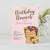 Pancake Geburtstagsbrunch-Illustration pink Einladung (Stehend Vorderseite)