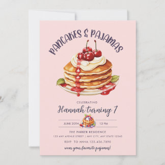 Pancake | Pajama-Party | Pink Girl's Birthday Einladung
