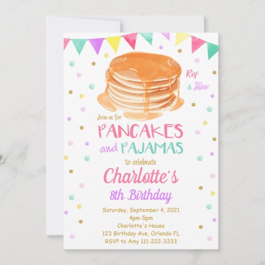 Pancake Pajamas Einladung zum Geburtstag (Vorderseite)