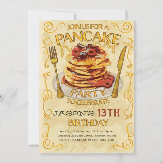 Pancake Party Invitation, Birthday Party  Einladung (Vorderseite)