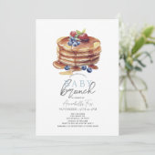 Pancake Watercolor Blue Gingham Boy Baby Brunch Einladung (Stehend Vorderseite)