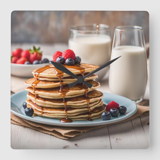 Pancakes and Milk Quadratische Wanduhr (Vorderseite)