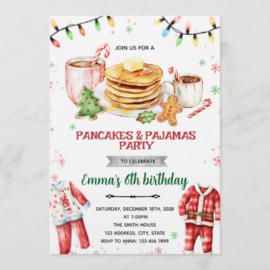 Pancakes and Pajamas Christmas Invitation Einladung (Vorderseite)