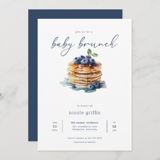 Pancakes Baby Brunch Babydusche Einladung modern (Vorne/Hinten)