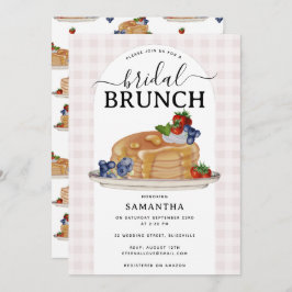 Pancakes Berries Brunch Pink Plaid Bridal Shower Einladung