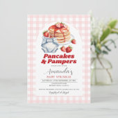 Pancakes Diaper Kinderdusche Pink Gingham Einladung (Stehend Vorderseite)