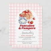 Pancakes Diaper Kinderdusche Pink Gingham Einladung (Vorne/Hinten)