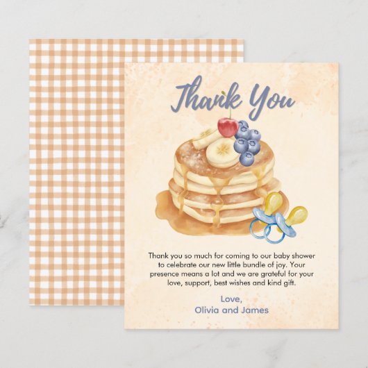 Pancakes & Pacifiers Baby Shower Dankeskarte (Vorne/Hinten)
