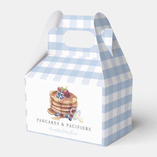 Pancakes & Pacifiers Blue Gingham Boy Baby Shower Geschenkschachtel (Vorderseite)