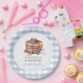 Pancakes & Pacifiers Blue Gingham Boy Baby Shower Pappteller (Party)