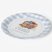 Pancakes & Pacifiers Blue Gingham Boy Baby Shower Pappteller (Schrägansicht)