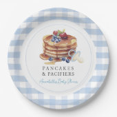 Pancakes & Pacifiers Blue Gingham Boy Baby Shower Pappteller (Vorderseite)