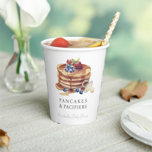 Pancakes & Pacifiers Gray Gingham Baby Shower Pappbecher (In Situ)
