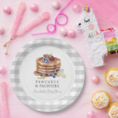 Pancakes & Pacifiers Gray Gingham Baby Shower Pappteller (Party)