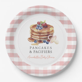 Pancakes & Pacifiers Rosa Gingham-Junge-Baby-Party Pappteller