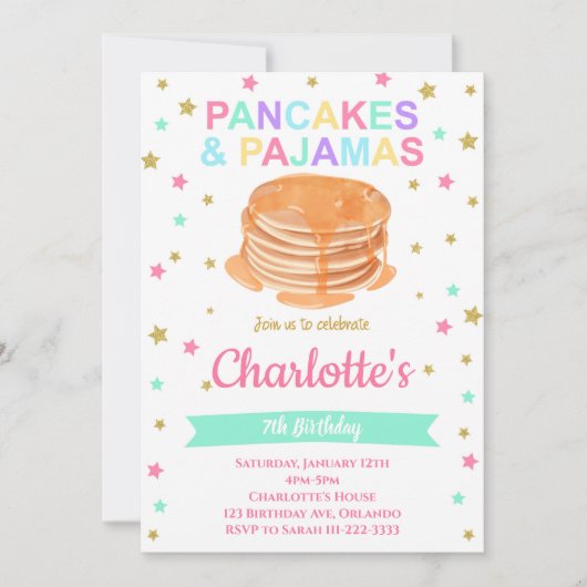Pancakes Pajamas Geburtstagsparty Einladung (Vorderseite)