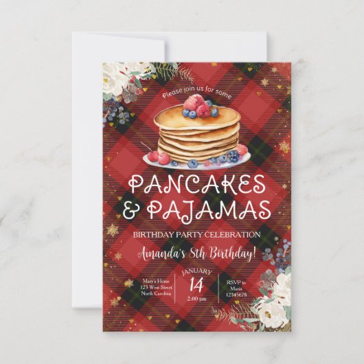 Pancakes & Pajamas Karierte Weihnachten Geburtstag Einladung (Vorderseite)