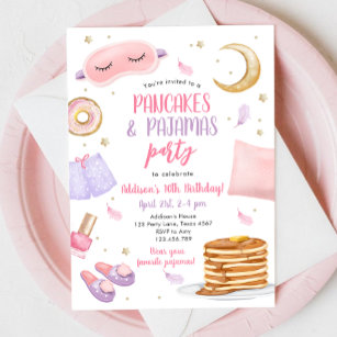 Pancakes Pajamas Sleepover Slumber Party Geburtsta Einladung