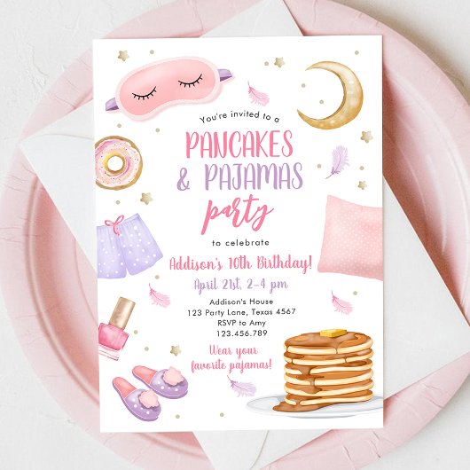 Pancakes Pajamas Sleepover Slumber Party Geburtsta Einladung